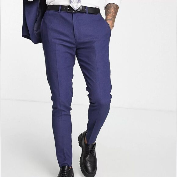ASOS DESIGN Wedding super skinny suit pants in navy micro texture W38XL34 Nwt - Picture 1 of 7